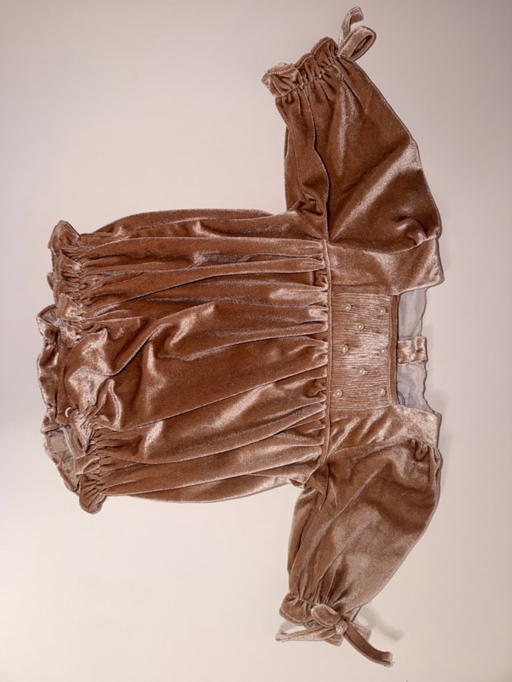 Velvet Puff-Sleeve Blouse in Warm Taupe